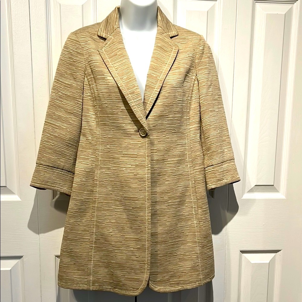 Nine West Textured‎ Gold/Cream Lined Long Blazer Size XS